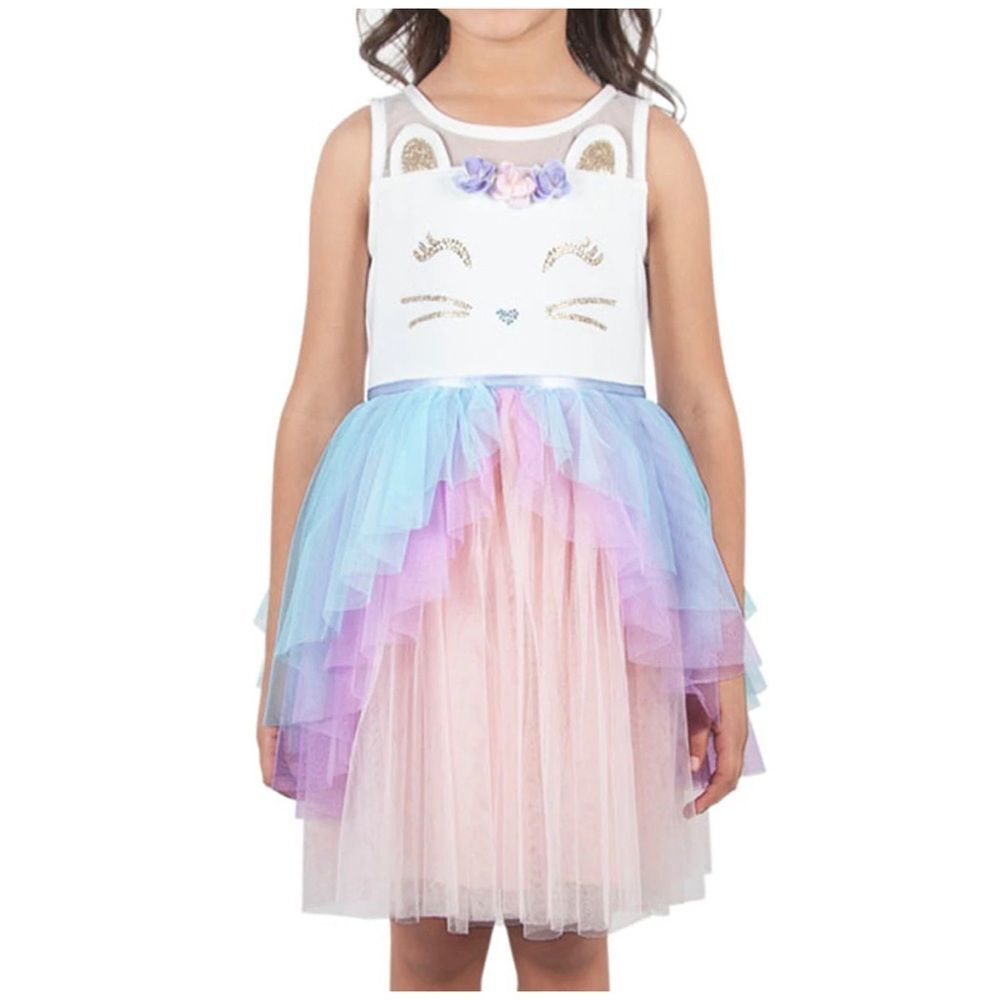 Tutu Dress Girl’s 6 Cat Bunny Raiser Ears Glitter Tulle Layers Fit & Flare Soft